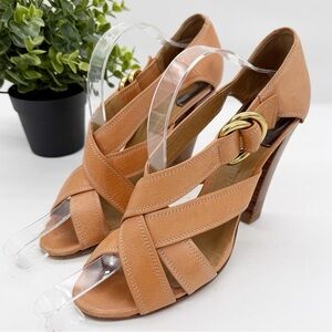 Chloe Genuine Leather Woven Strappy Leather O Ring Chunky Heel Sandal Size 40